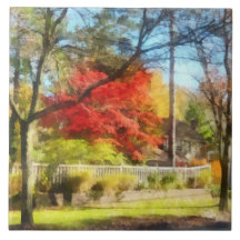 Colourful Autumn Street Ceramic Tile