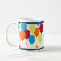Colourful balloon and confetti covered mug