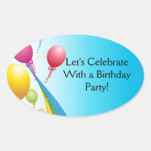Colourful Balloons | Curly Ribbons Oval Sticker