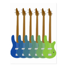 Colourful Bass Guitars Post Cards