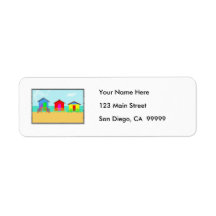 Colourful Beach Cabanas at the Shoreline Labels
