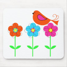 colourful bird with colourful flowers mouse pad