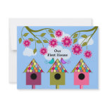 Colourful Birdhouses and Birds Housewarming Party Custom Invitations