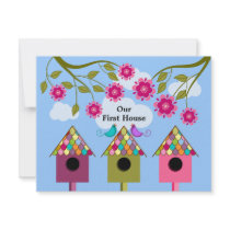 Colourful Birdhouses and Birds Housewarming Party Custom Invitations