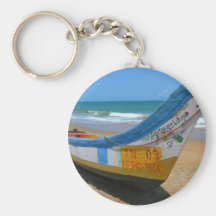 Colourful Boat on Sandy Beach Ocean Scene Key Chains