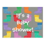 Colourful Boots Baby Shower Invitations for Him Postcard