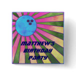 Colourful Bowling Birthday Party Button Retro 80s