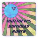Colourful Bowling Birthday Party Sticker Retro 80s