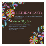 Colourful Brown Retro Flower Birthday Invite