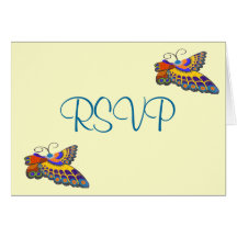 Colourful Butterfly RSVP enclosure Greeting Cards