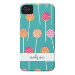 Colourful Cake Pops on Teal Pattern iPhone 4 Case-Mate Cases