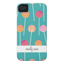 Colourful Cake Pops on Teal Pattern iPhone 4 Case-Mate Cases