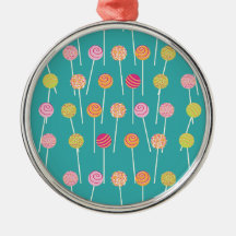 Colourful Cake Pops on Teal Pattern Christmas Ornaments