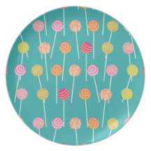Colourful Cake Pops on Teal Pattern Party Plate