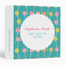 Colourful Cake Pops on Teal Pattern Recipe Binder