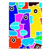 Colourful Cartoon Faces with Fat Blue Lips (m6inv) Business Cards