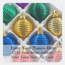 Colourful Christmas Ornaments Address Label Square Sticker