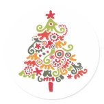 Colourful Christmas Tree Round Sticker