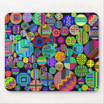 Colourful Circles on Black Background mousepads