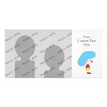 Colourful Clown Cartoon. Blue Hair. Photo Card Template