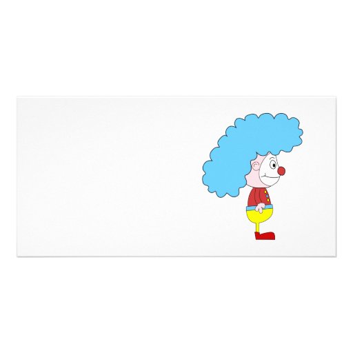 Colourful Clown Cartoon. Blue Hair. Photo Greeting Card