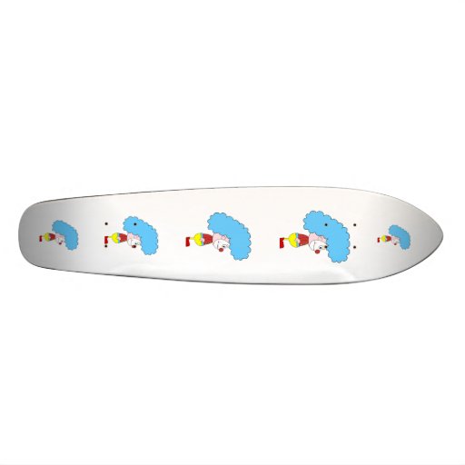 Colourful Clown Cartoon. Blue Hair. Skate Board Deck