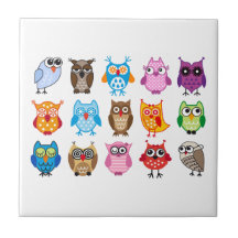 Colourful cute owls ceramic tiles