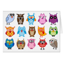 Colourful cute owls greeting card