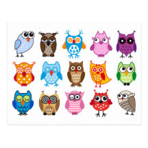 Colourful cute owls post cards