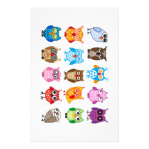 Colourful cute owls stationery design