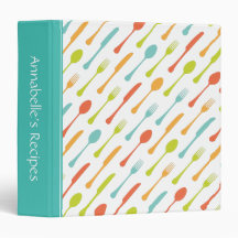Colourful cutlery aqua spine personalized recipe vinyl binder