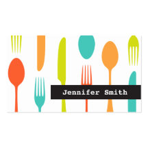 Colourful cutlery catering or chef business card