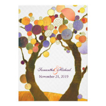 Colourful Fall Love Trees Modern Wedding Invitatio