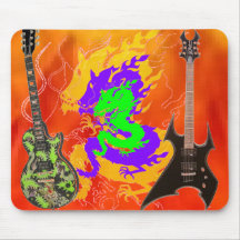 Colourful Fire Dragons with Guitars Mousepad