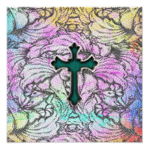 Colourful Floral Filigree Cross Photo