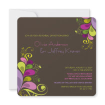 Colourful Floral Leaves Rehearsal Dinner Invitatio