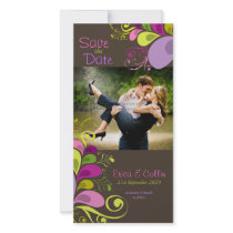 Colourful Floral Leaves Save The Date Photo Card