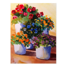 Colourful Flower Pots Postcard