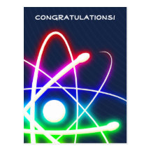 Colourful Glowing Atom - Greetings Postcard