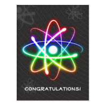 Colourful Glowing Atom - Greetings Postcard