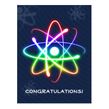 Colourful Glowing Atom - Greetings Postcard