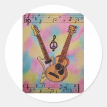 colourful guitar_Illustration Round Stickers