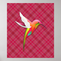Colourful Hummingbird with Vivid Pink Plaid Poster