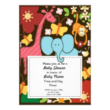 Colourful Jungle Animals Neutral Baby Shower Invit Announcement