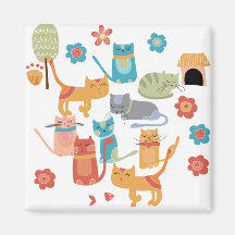 Colourful Kitty Cats Print Gifts for Cat Lovers Fridge Magnets