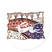 Colourful Leaping Hare Round Sticker