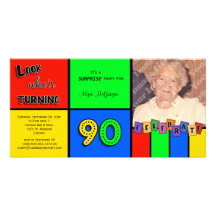 Colourful Look Whos Turning 90 Birthday Invite Photo Card Template