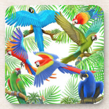Colourful Macaw Parrots Cork Coaster