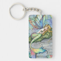 Colourful Mermaid and Carp Fish Fantasy Art key chains