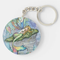 Colourful Mermaid and Carp Fish Fantasy Art key chains